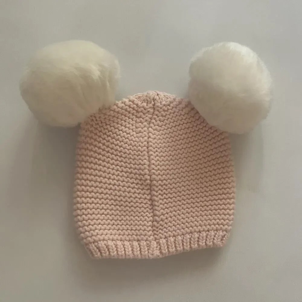 Baby Gap 0-6 Month Pink Pom Pom Mickey Mouse Beanie Pink White